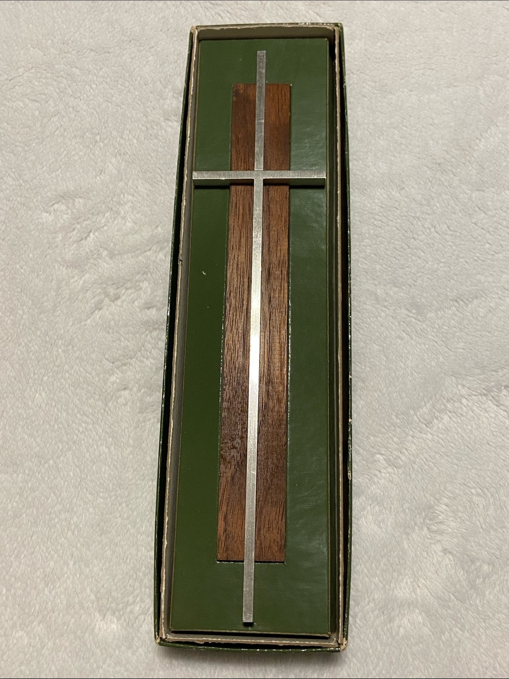 Mid Century Modern Wooden and Metal Wall Cross